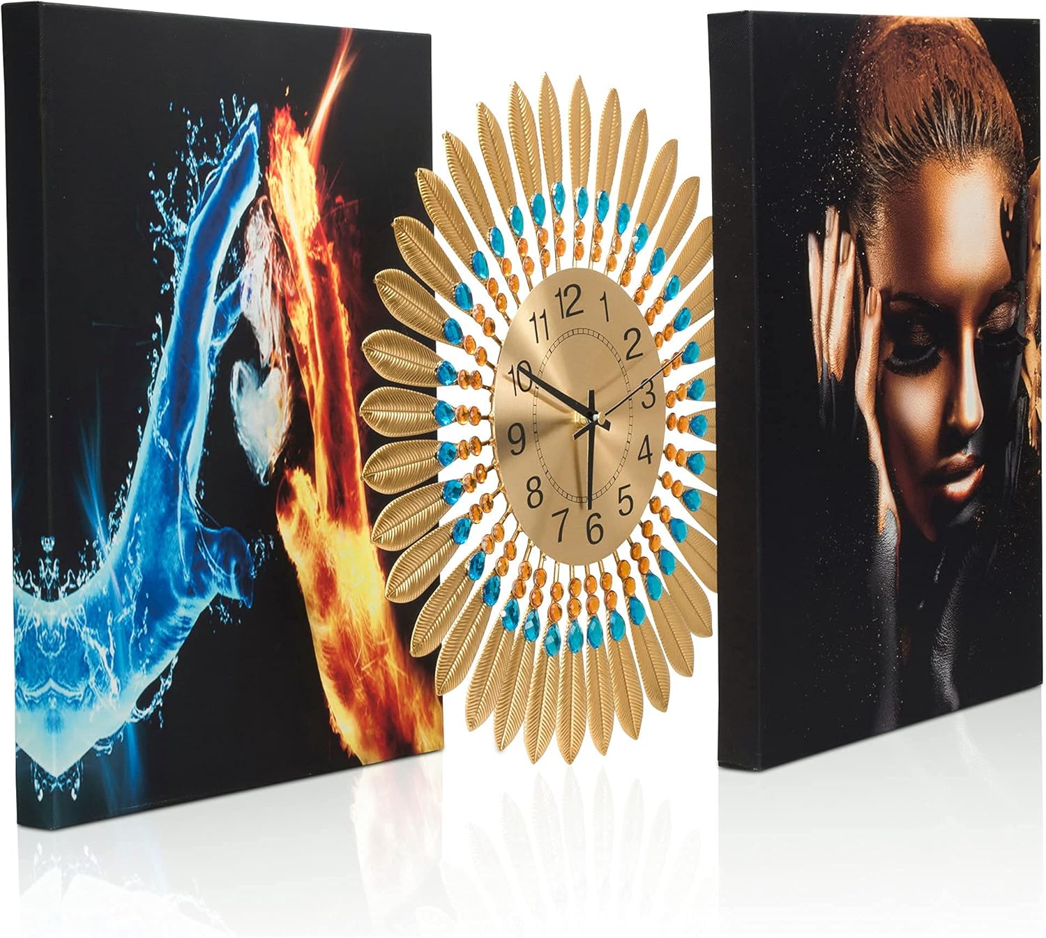 JULIELM23 GOLDEN WALL CLOCK, WALL ART CANVAS, AFRICAN WALL ART CANVAS, NOISELESS WALL CLOCK FOR HOME, OFFICE, DECORATION FOR LIVING ROOM, BEDROOM, KITCHEN, DECORATION FOR WALLS