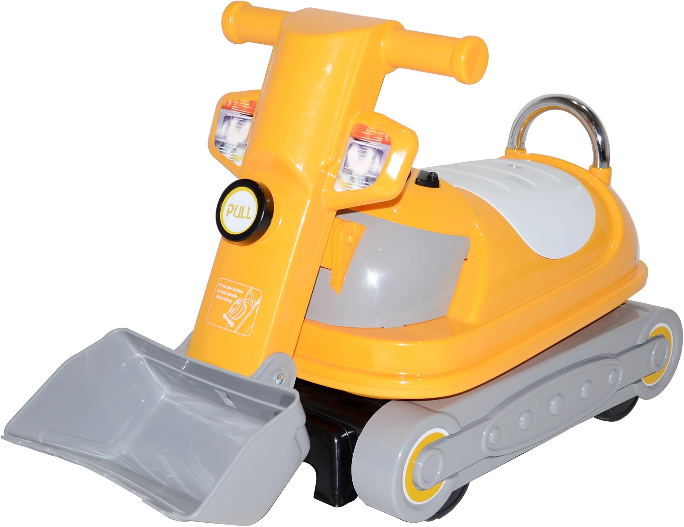 Kids 360 Degrees Rotating Ride On Bulldozer Manual Push Along Toy with Under Seat Compartment Storage (Yellow)