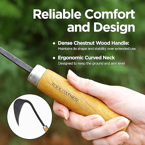 Miniatura 6 de Original Homi - Azada de mano zurda, herramienta de jardín tradicional coreana hecha a mano para deshierbar y plantar con acero forjado y mango de