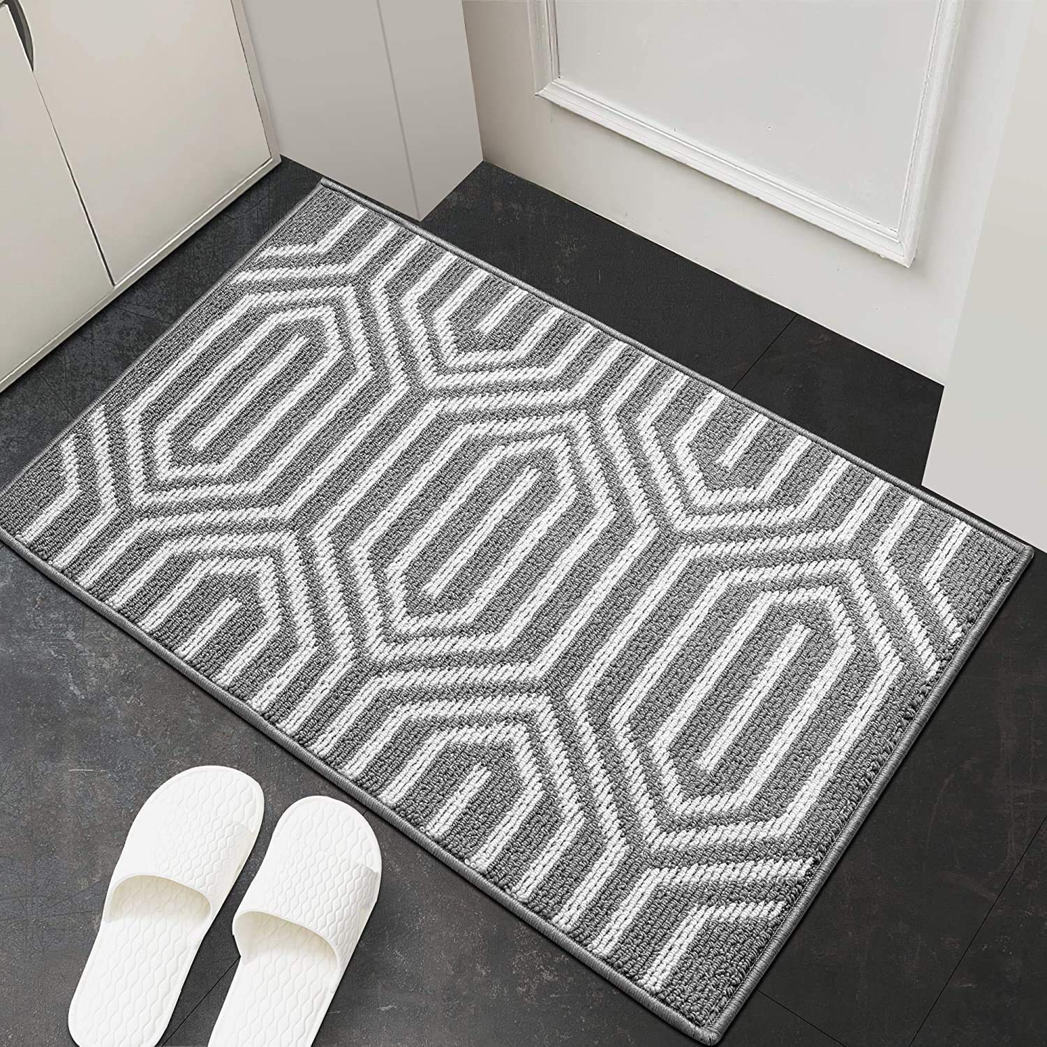Indoor Doormat, Front Back Door Mat Rubber Backing Non Slip Door Mats 24”x35” Absorbent Resist Dirt Entrance Doormat Inside Floor Mats Area Rug for Entryway Machine Washable Low-Profile (Grey)
