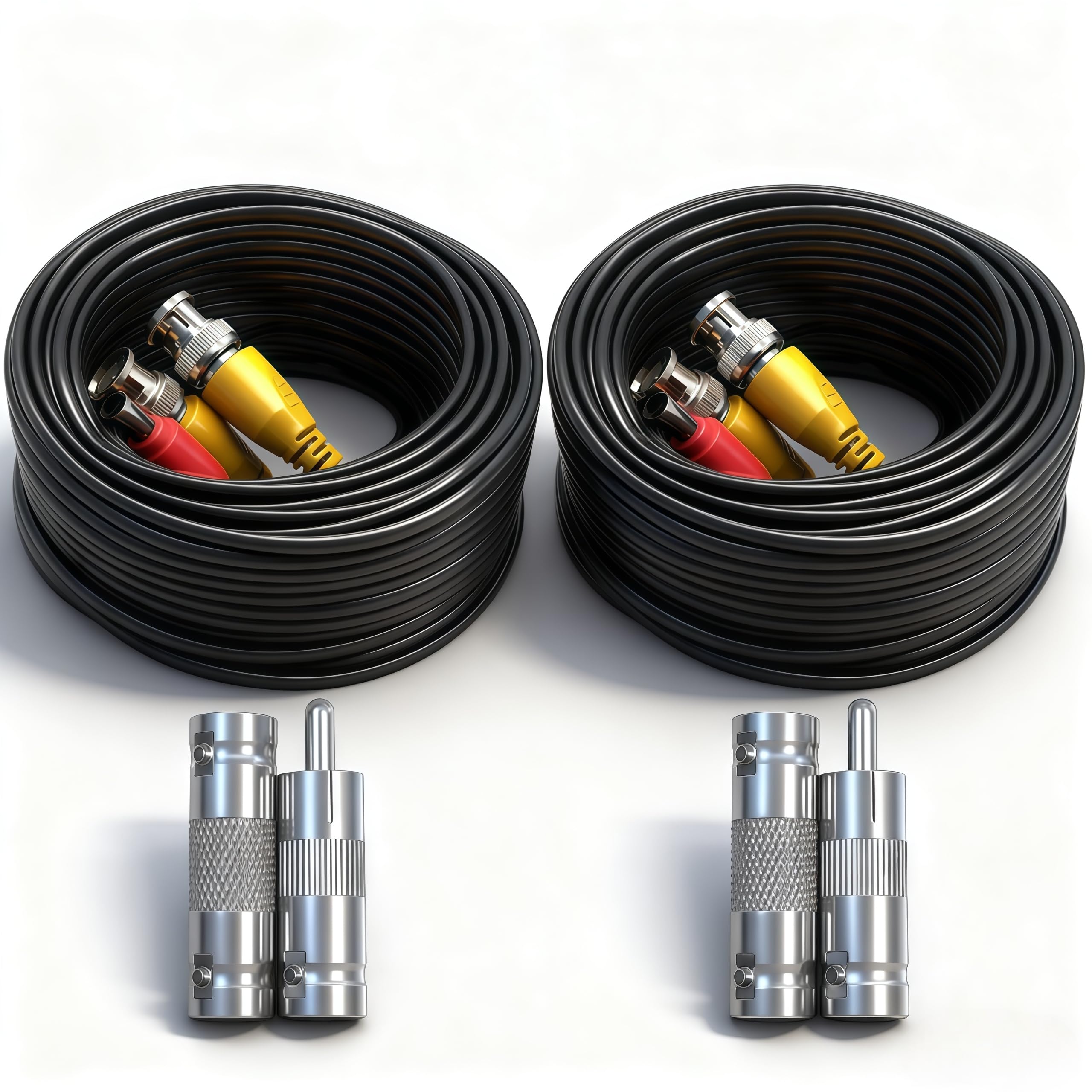 LETONDA 2PCS 100ft/30m Integrated BNC Video Power Cable Extension. Ideal for Security Cameras, CCTV, Surveillance, and DVR System installations