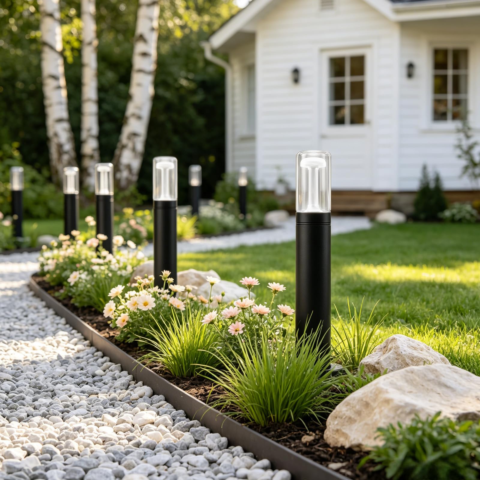 Glitzerlife LED Wegeleuchte Außen Gartenleuchte 4ER Pollerleuchte 40cm | IP65 Wetterfest Glas Wegelampe Schwarz 10W 3000K Wegbeleuchtung Außenleuchte für Garten Rasen Hof Weg Terrasse Balkon Deko