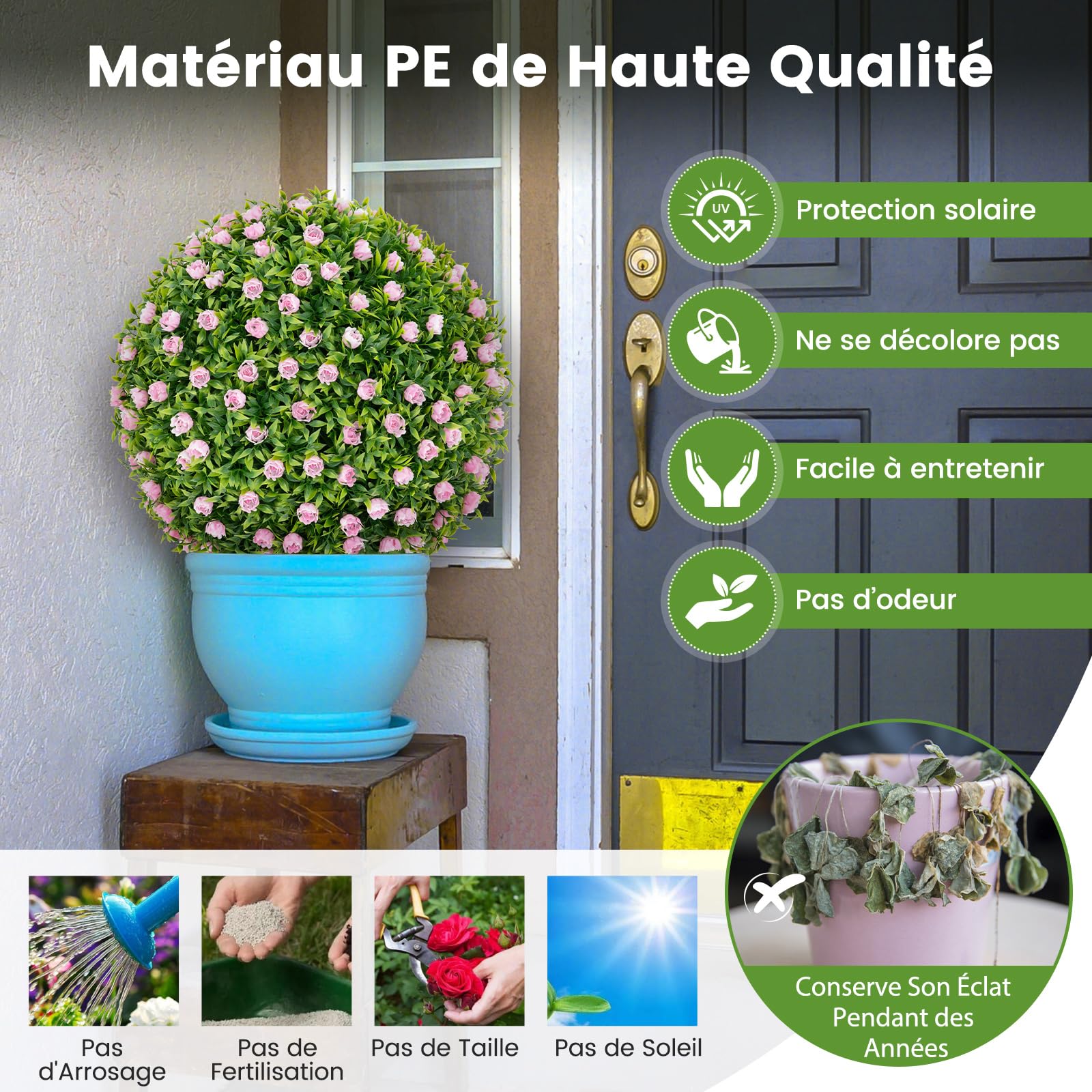 RELAX4LIFE 2 Boules Artificielles 37 CM avec Fleurs et Feuilles
