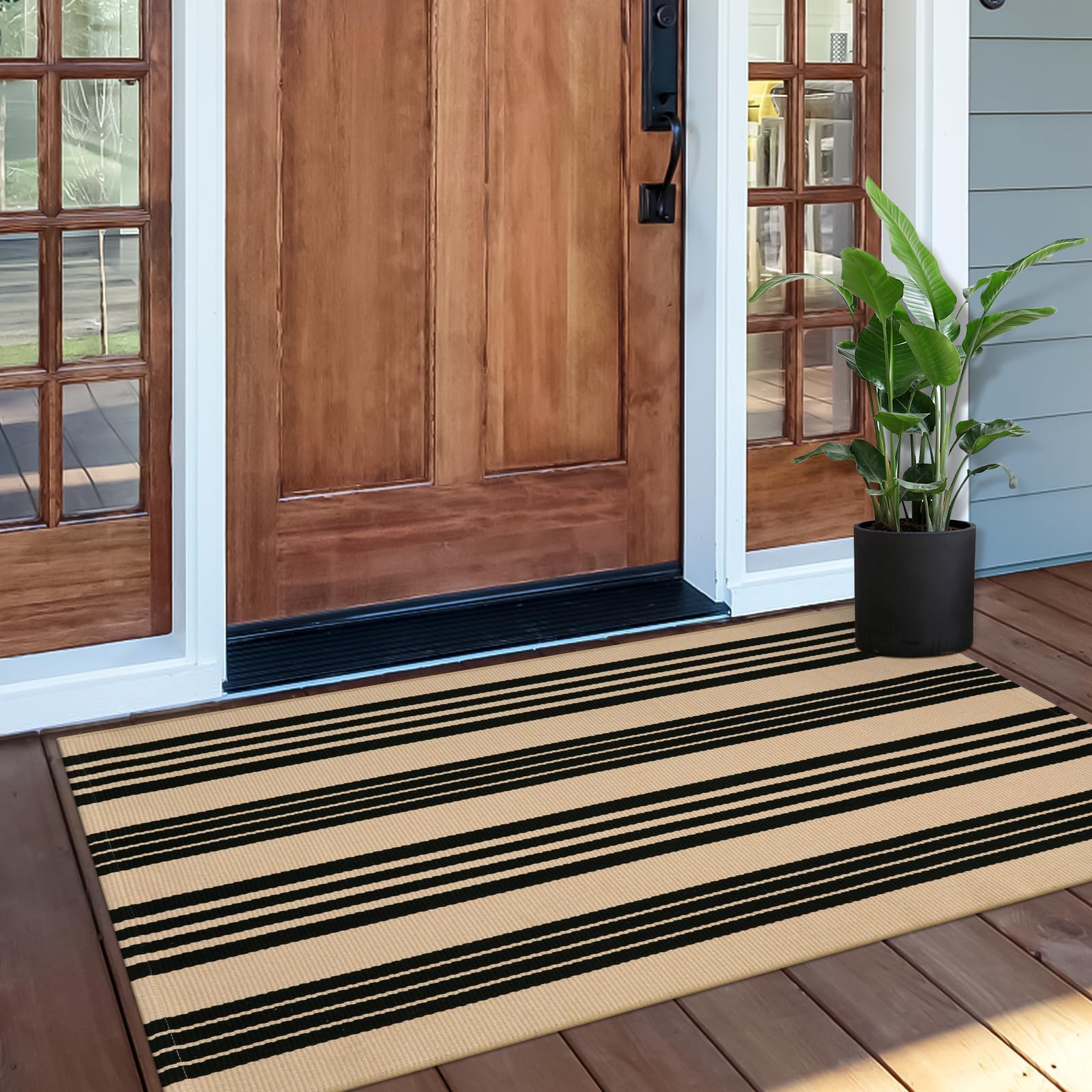 OJIA Front Door Mat 24"x51", Machine Washable Porch Rug Outdoor Door Mat Striped Entryway Rugs Indoor Outdoor Rugs Cotton Woven Entry Rug for Kitchen/