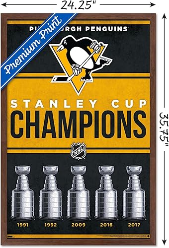 Miniatura 3 de Trends International NHL Pittsburgh Penguins - Póster de pared Champions 23, 22.37 x 34.00 pulgadas, versión enmarcada de caoba