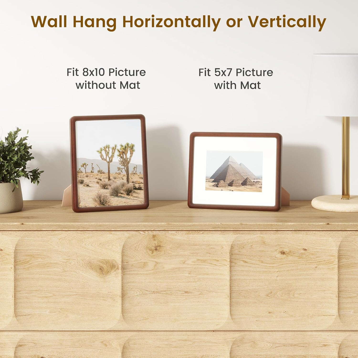 8x10 Picture Frame, Natural Solid Mahogany Wood Photo Collage Frame with HD Tempered Glass, Rounded Corner Wooden Frame 8 x 10 Matted to 5x7, Gallery Wall Frames for Art, Wall or Tabletop Display