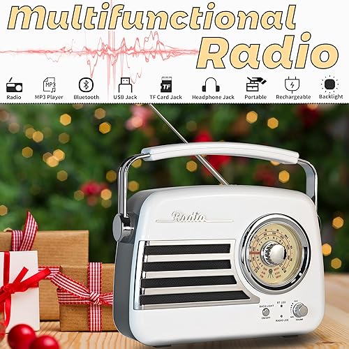 Miniatura 3 de D326 Radio portátil AM FM de onda corta, altavoz de radio de transistor retro, funciona con pilas o enchufe de pared, con Bluetooth, reproducción de