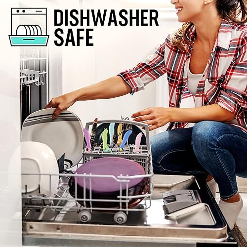 Miniatura 7 de HAUSHOF Juego de cuchillos de cocina, juego de cuchillos coloridos de 12 piezas con fundas, cuchillas de acero inoxidable con revestimiento