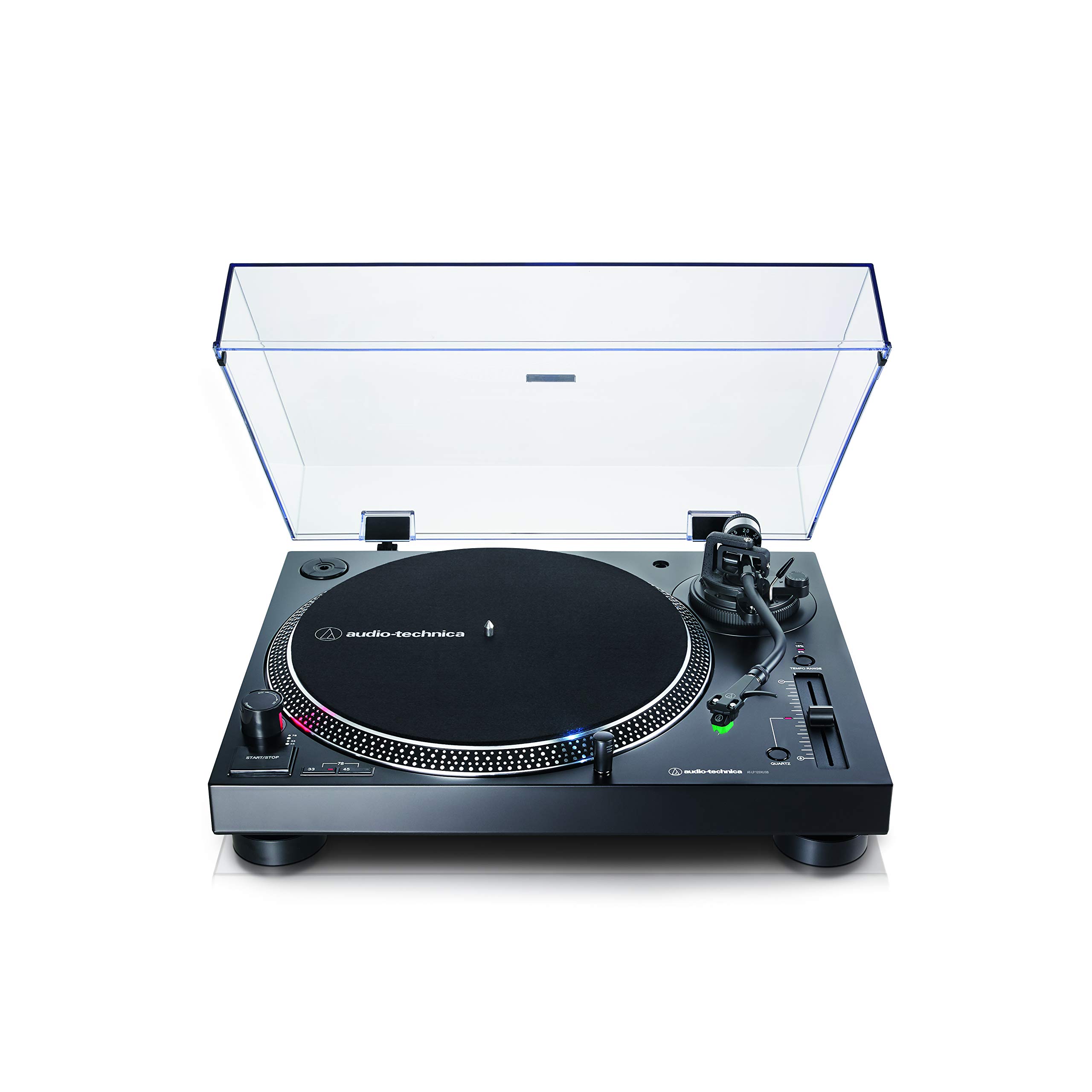 Audio-Technica AT-LP120X, Tocadiscos de Tracción Directa, Negro + Hama Cepillo de Fibras de Carbono para Vinilos (Limpieza Antiestática), Negro/Plata