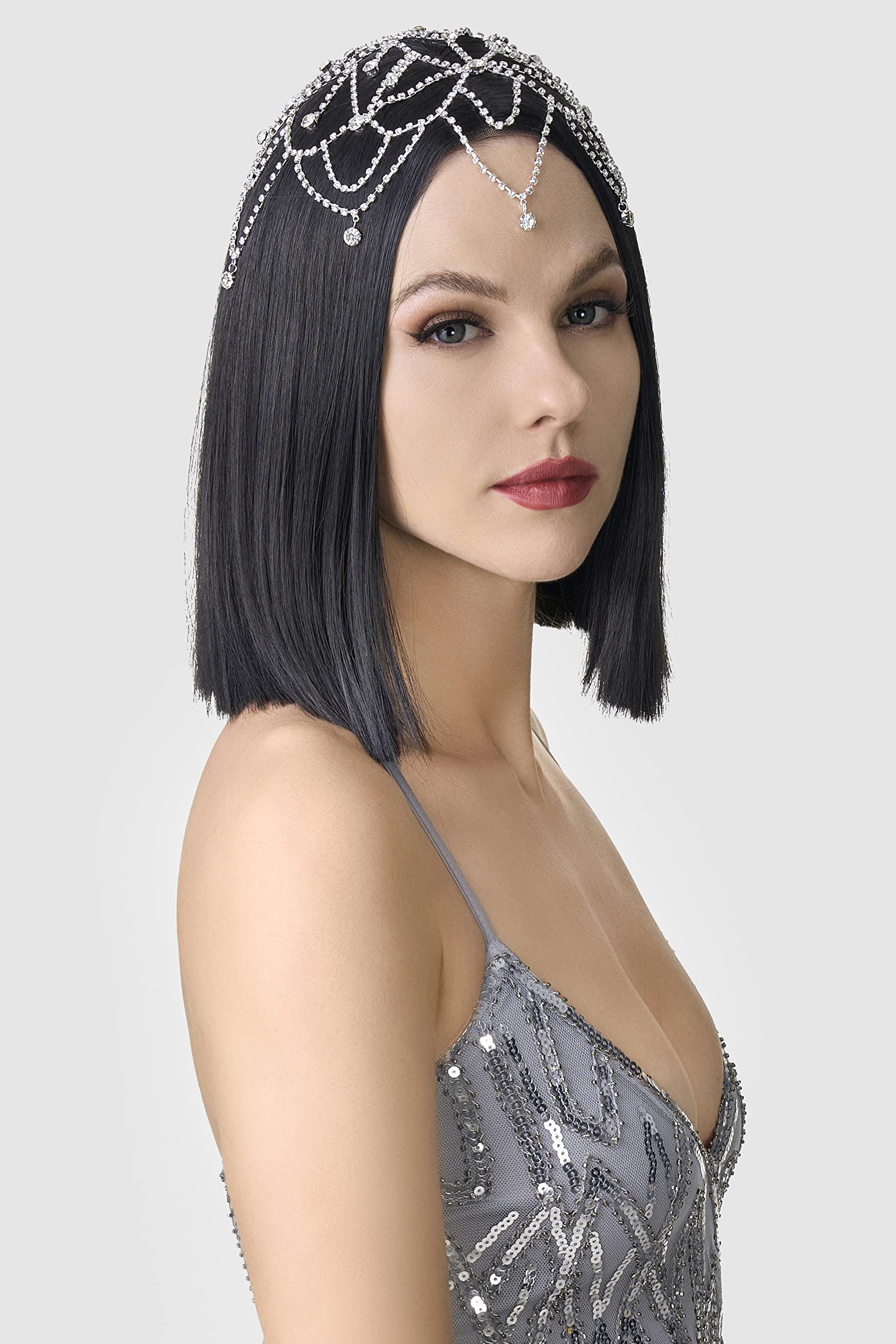 Amazon.com : BABEYOND 1920s Crystal Cap Headpiece Rhinestone Head
