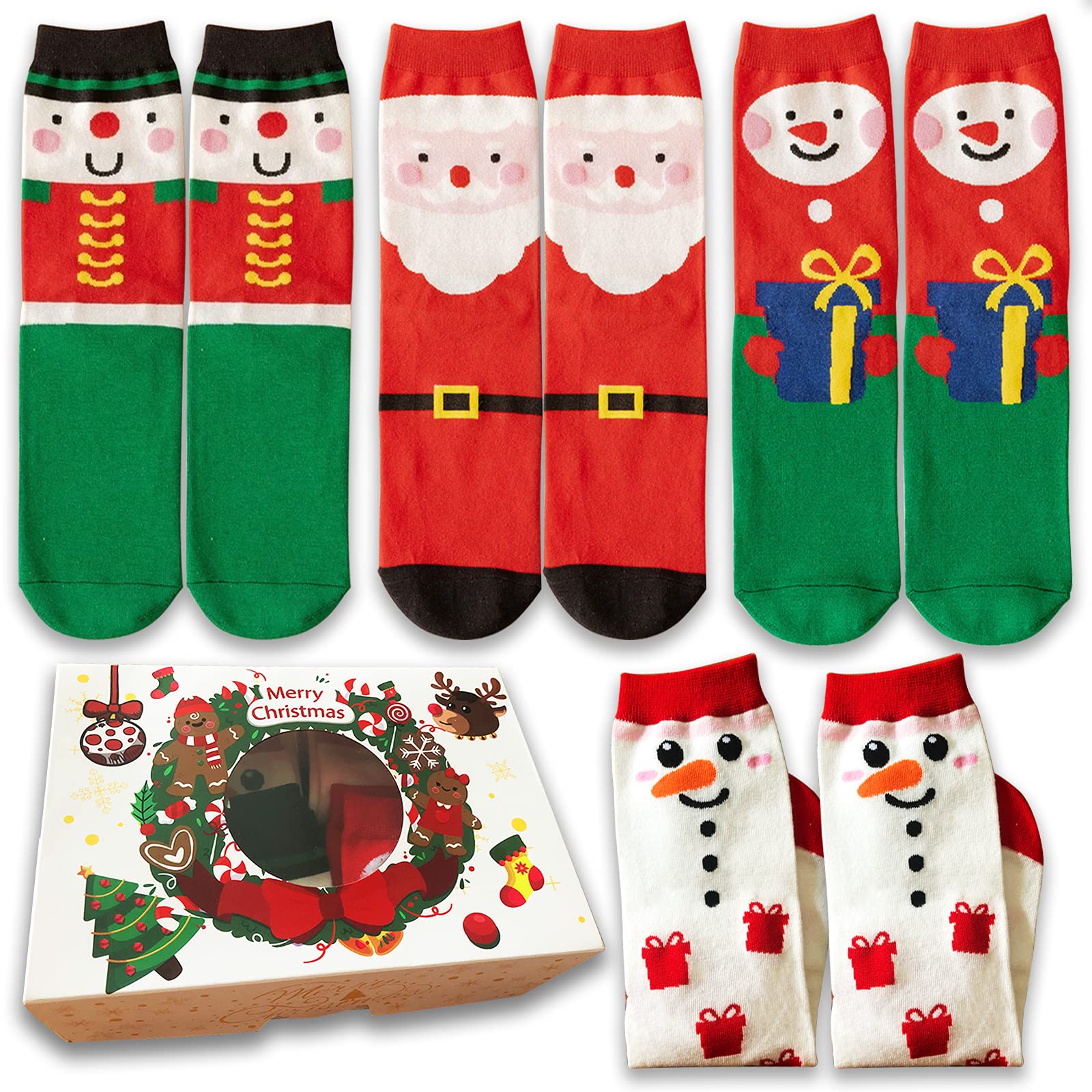 Women Socks Xmas Christmas Holidays Socks Soft Breathable Reindeer Santa Snowflake Funny Design Socks Best Gifts 4 Pairs