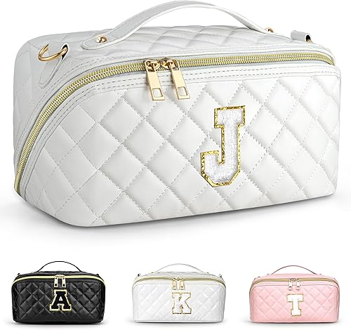TOPEAST Bolsa de maquillaje acolchada, bolsa de cosméticos de gran capacidad, bolsa organizadora de maquillaje inicial, Blanco, 40