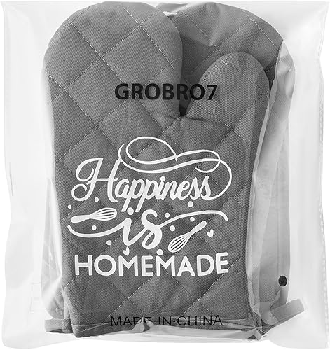 Miniatura 7 de GROBRO7 Juego de 6 manoplas de horno de algodón y soportes para ollas Happiness is caseros resistentes al calor, lavables a máquina, guantes de