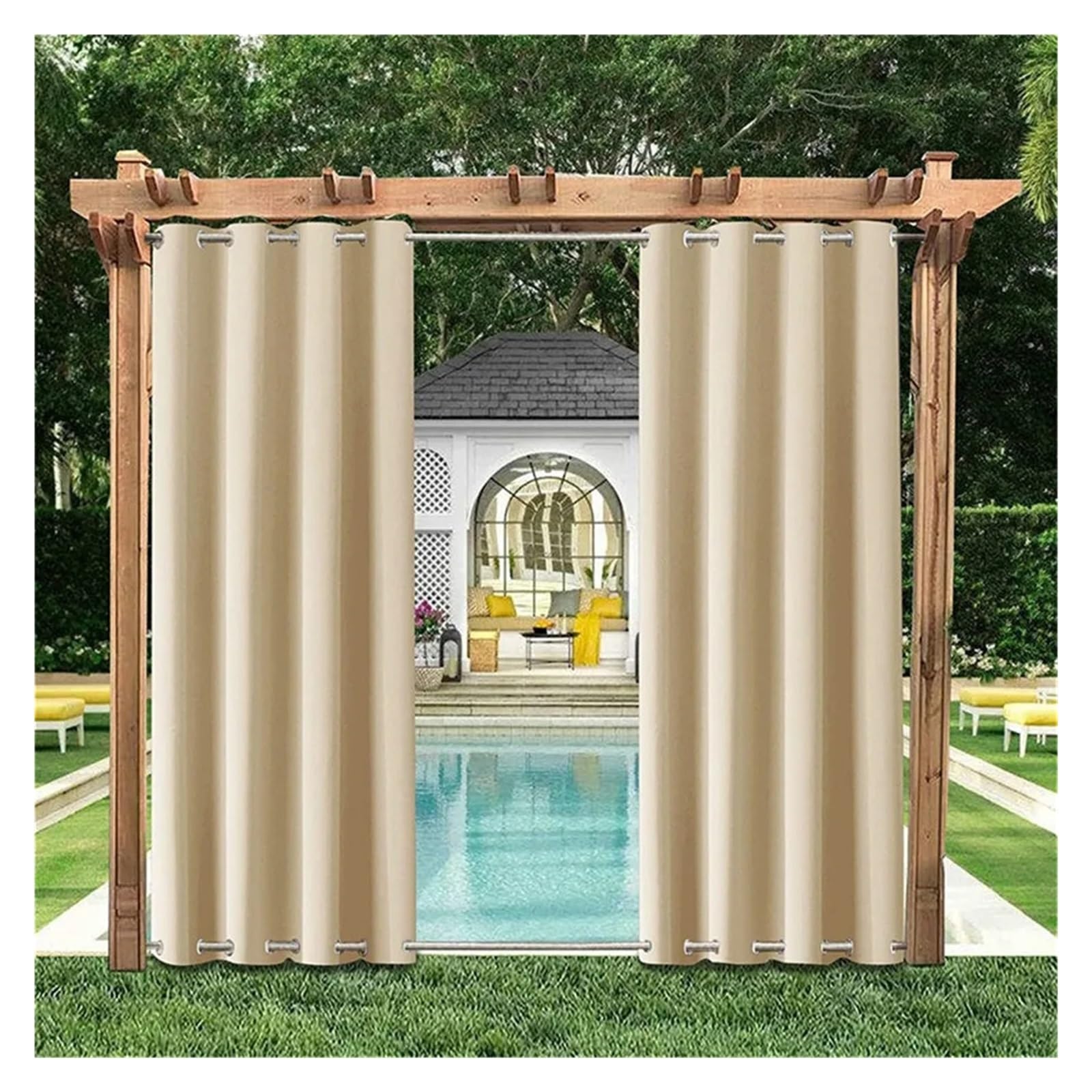 LPATEBCVU Pergola Curtains Outdoor Patio Curtains Blackout Privacy For Gazebo Porch(Beige,W150xH250cm 1pc)