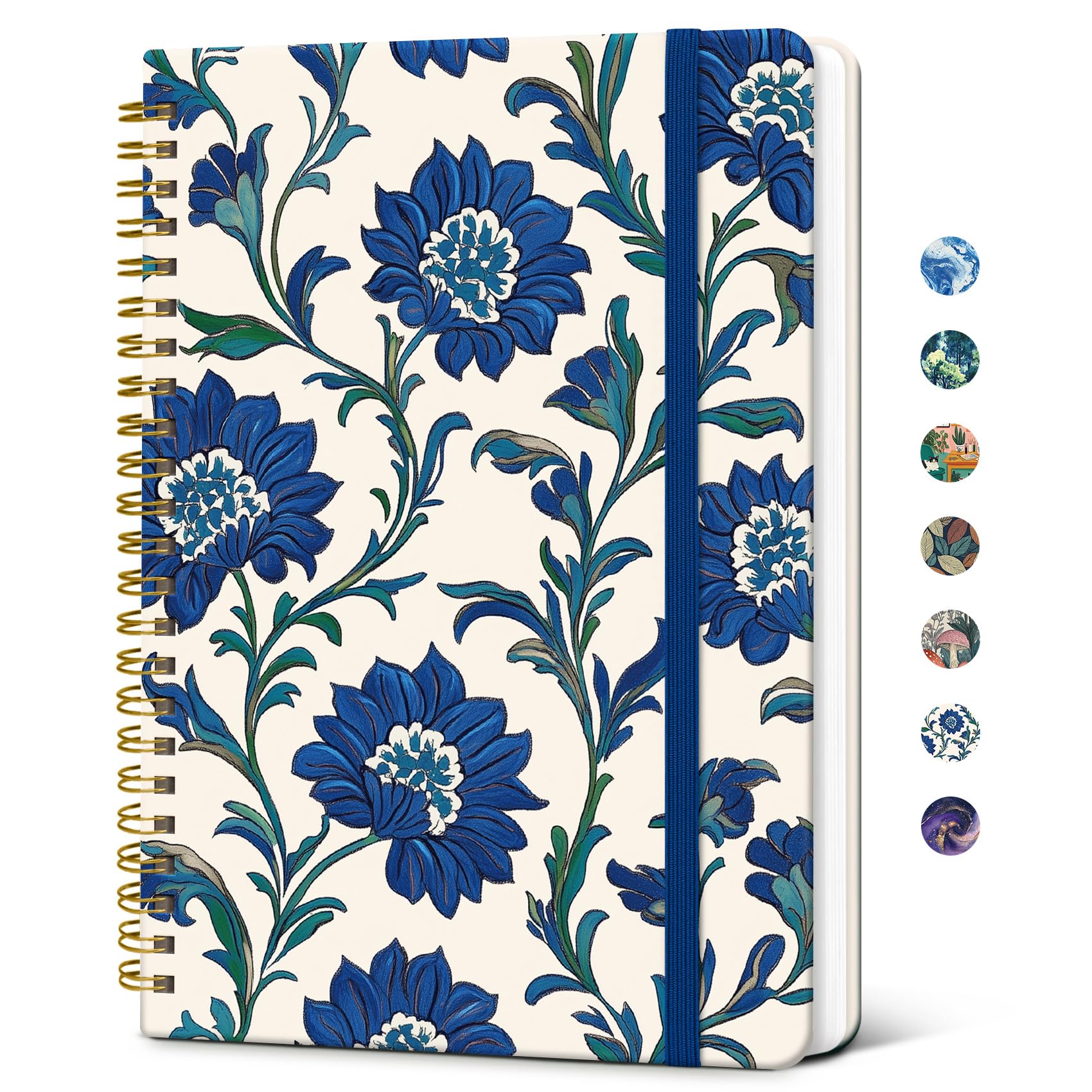 Taja Lined Spiral Journal Notebook for Women, A5 Cute College Ruled Hardcover Notebook for Work & Note Taking, Pretty Journal for Writing, 140 Pages, Cobalt Florals