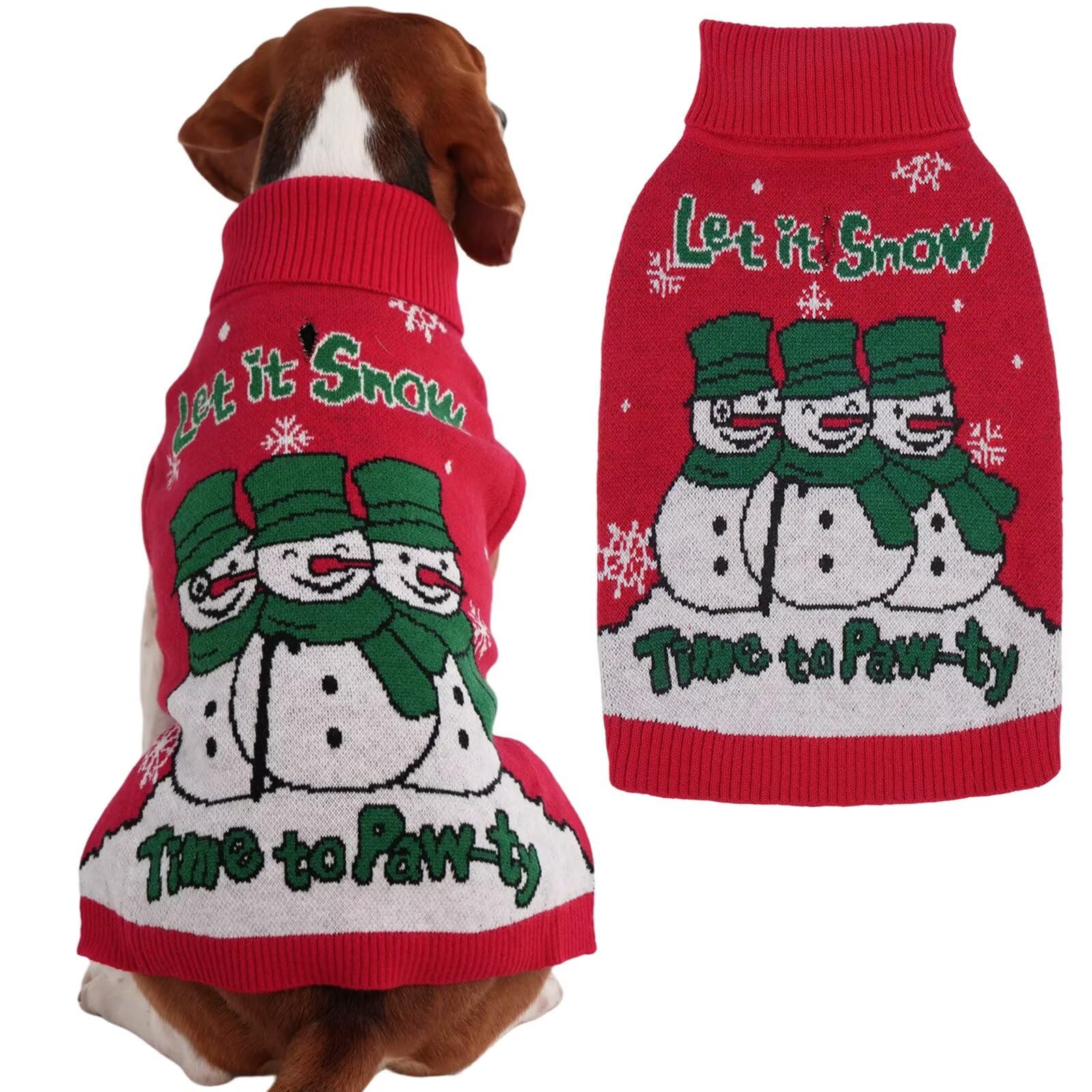 IECOii Knitted Dog Jumpers,Warm Pullover Dogs Christmas Jumper,Cable Knit Pet Jumpers Turtleneck,Warm & Breathable Winter Sweater for Large Dogs,Sleeveless Dog xmas Jumper,Machine Washable,Red,L