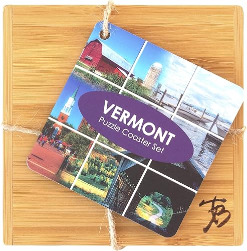 Miniatura 7 de Totally Bamboo Vermont State Puzzle - Juego de posavasos de bambú de 4 piezas con estuche