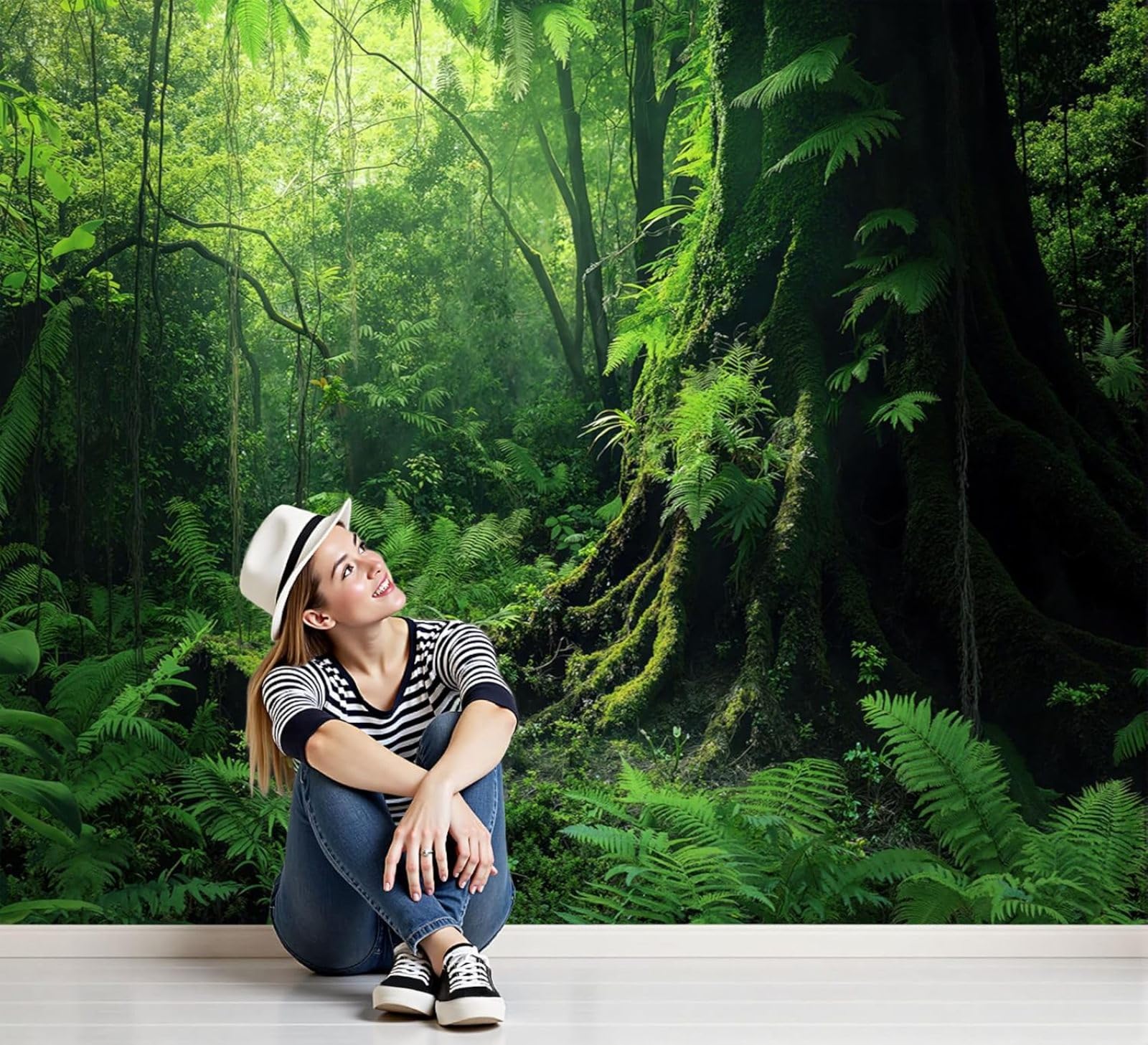 Papier peint photo Arbres géants intissé haut de gamme vert foncé