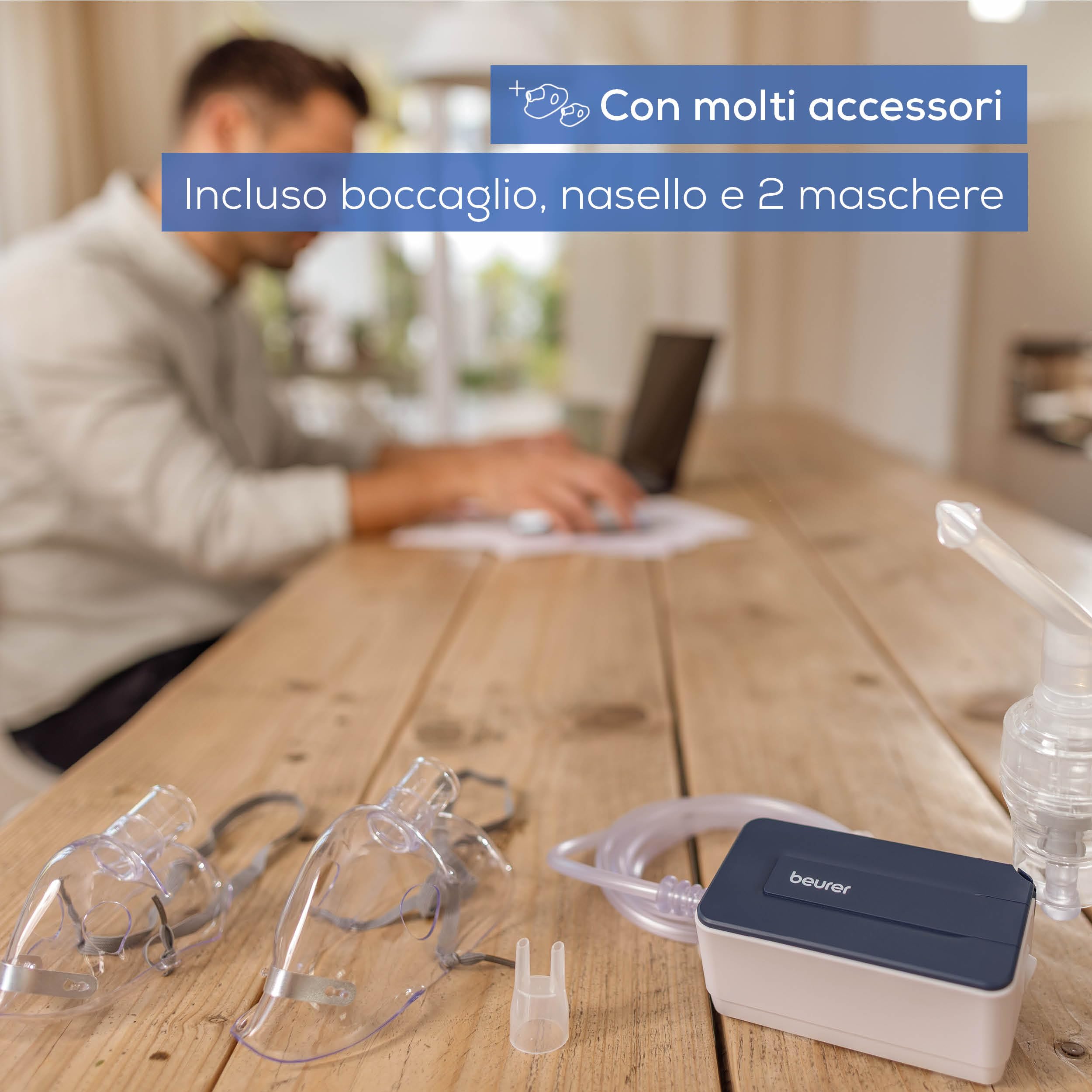 Beurer IH 15 Aerosol a Compressore per vie respiratorie superiori e inferiori, Nebulizzatore Compatto e Leggero, uso quotidiano facile e veloce, ottimale in viaggio, Pulizia Igienica, con accessori