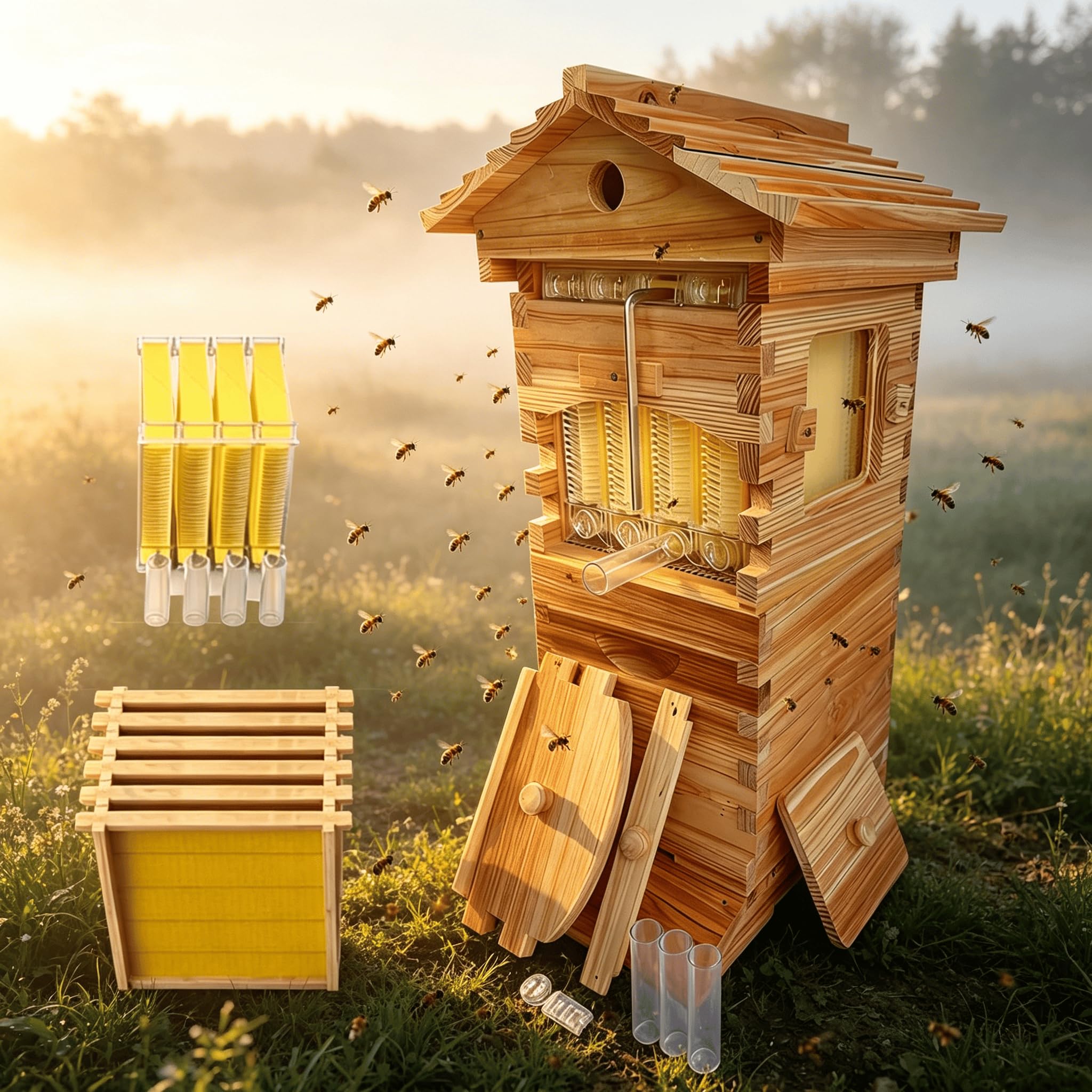 Kit De Démarrage pour Ruche Flow Hive, Comprenant 4 Cadres à Miel Automatiques Et 6 Cadres à Couvain Miel intégré pour l'apiculture de Jardin