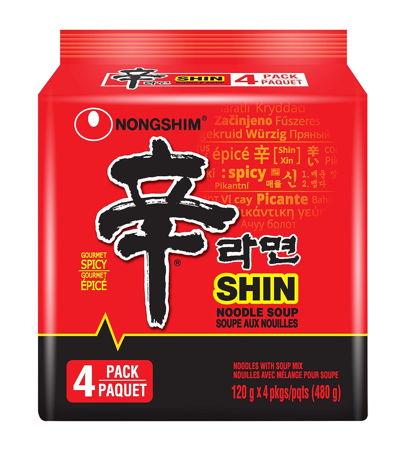 Nongshim Shin Original Ramyun, Spicy, 4.2 Oz, 4 Count, Pack of 8