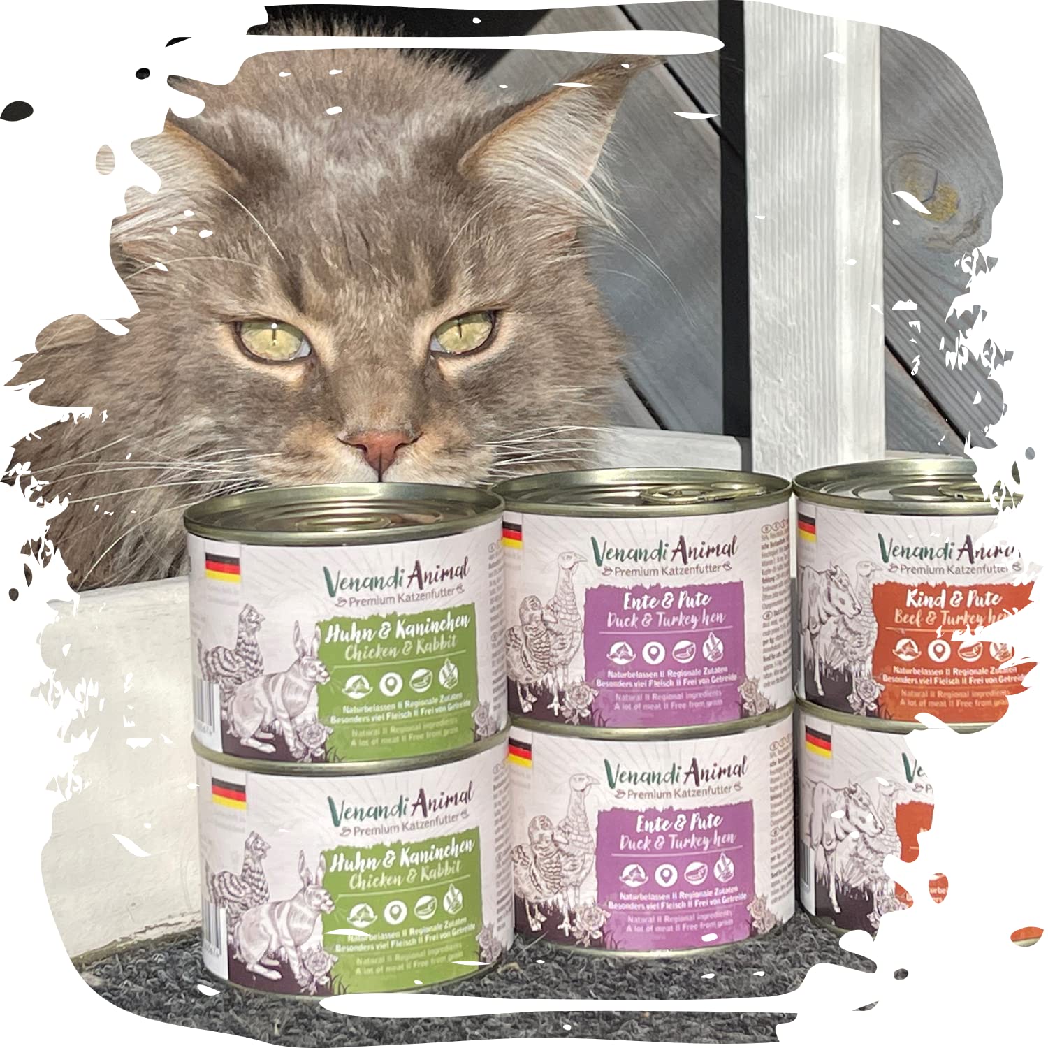 Venandi Animal Premium Kattenvoer, kip als proteïne, natvoer, graanvrij en natuurlijk, 6 x 200 g (6 stuks