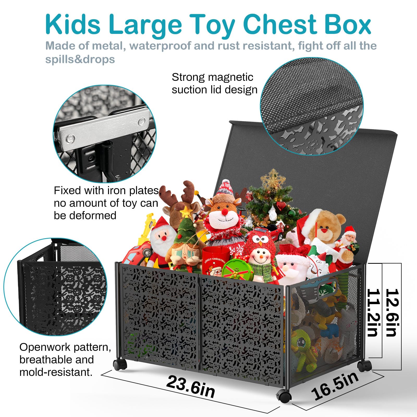 Black Storage Box Large 70L Toy Storage Box With Lid & Wheels ...
