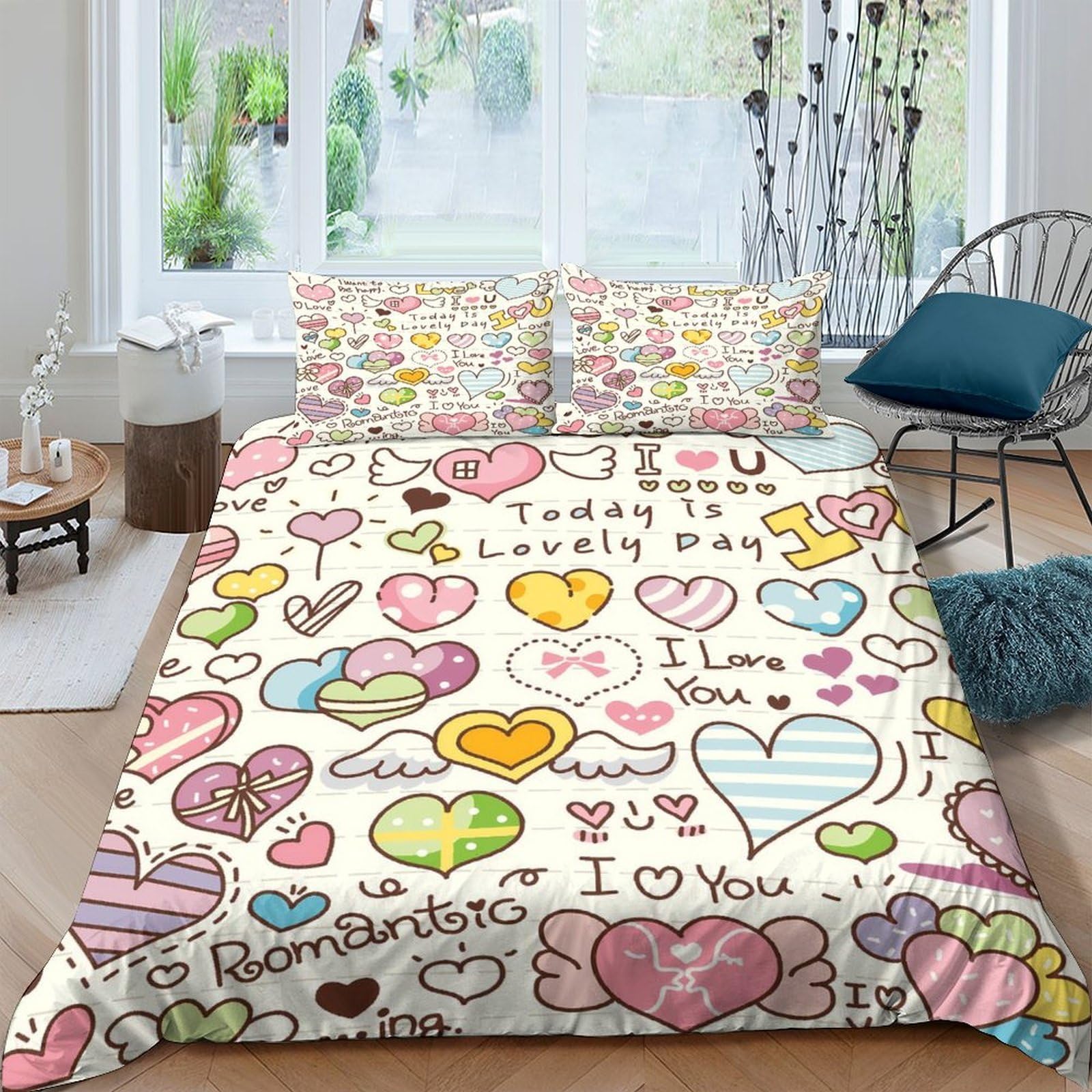 Ctjqhvkz Style-8 3D Printed Colorful Love Heart Fitted Sheet Microfiber Soft Non-Slip Romantic Graffiti Bed Cover For Bedroom Guestroom Single（135X200cm）