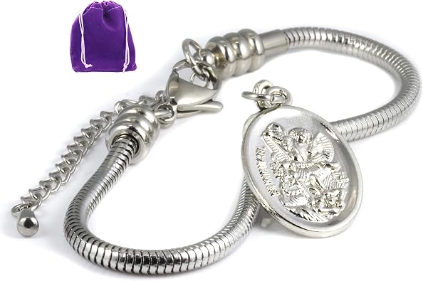 Dave The Bunny Michael Archangel St San Miguel Snake Chain Charm Bracelet
