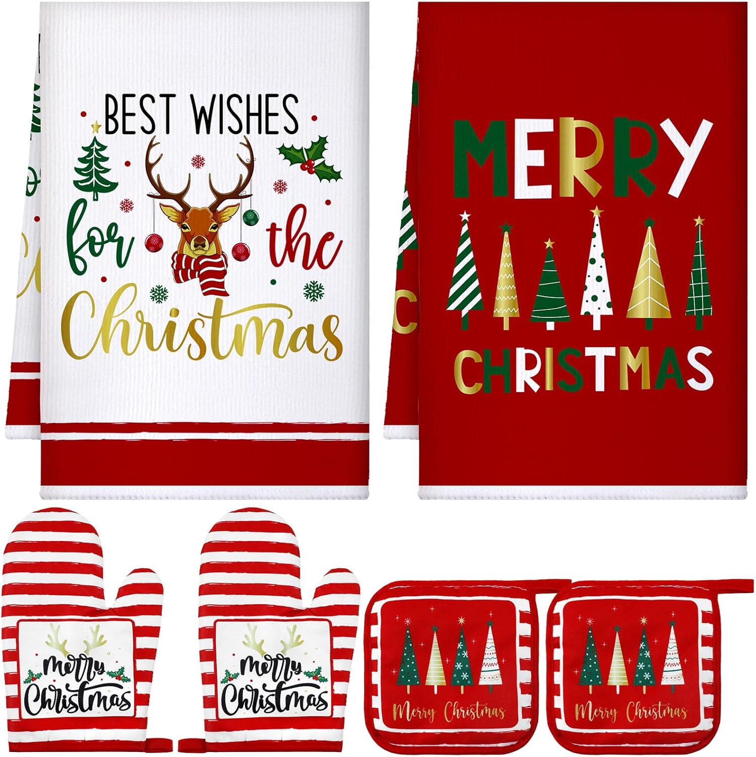 Bencailor 6 Pcs Christmas Kitchen Towel Set 2 Kitchen Dish