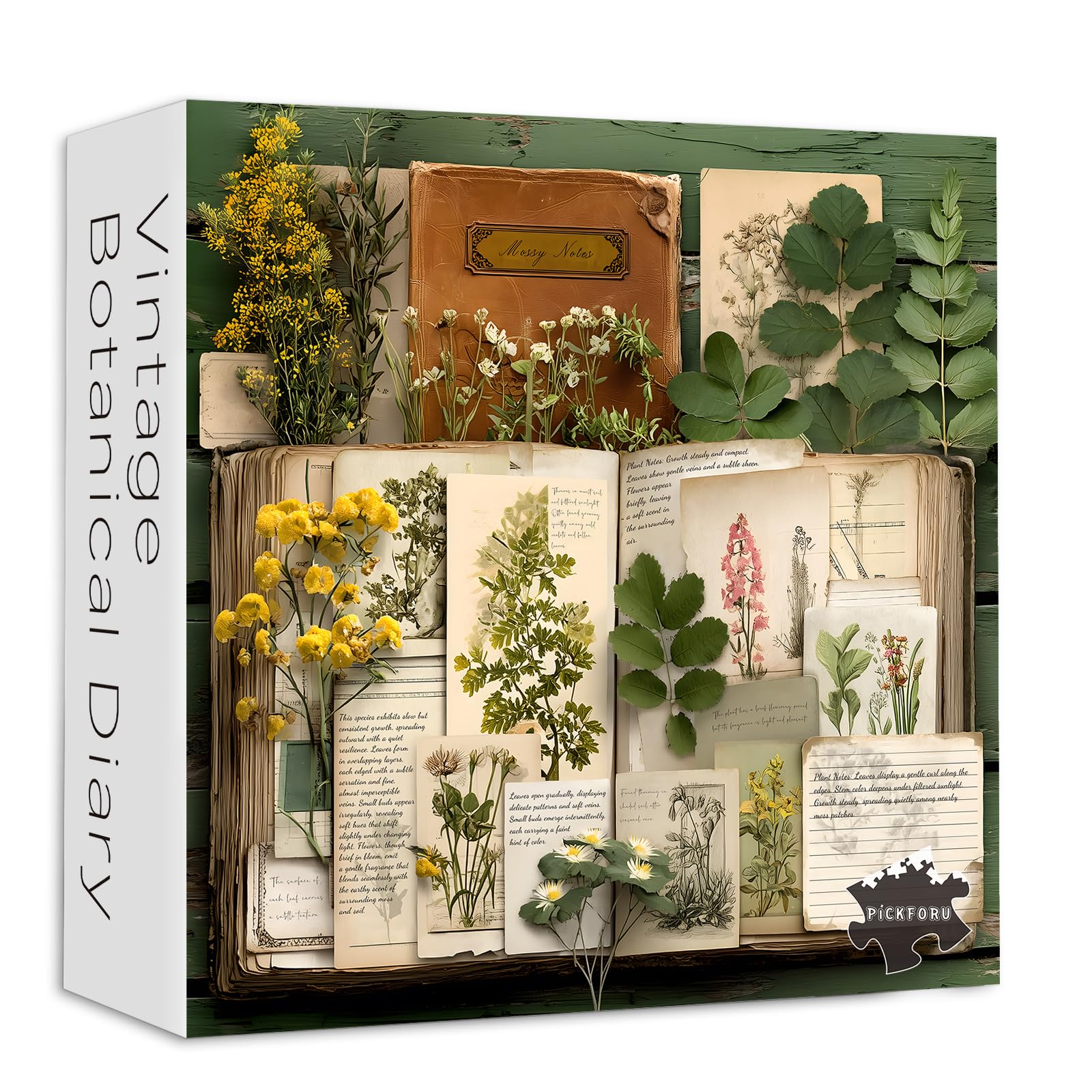 Vintage Botanical Diary Jigsaw Puzzle 1000 Pieces for Adults, PICKFORU Colorful Flower Puzzles Retro Books, Hard Difficult Nature Plant Theme as Home Wall Decor