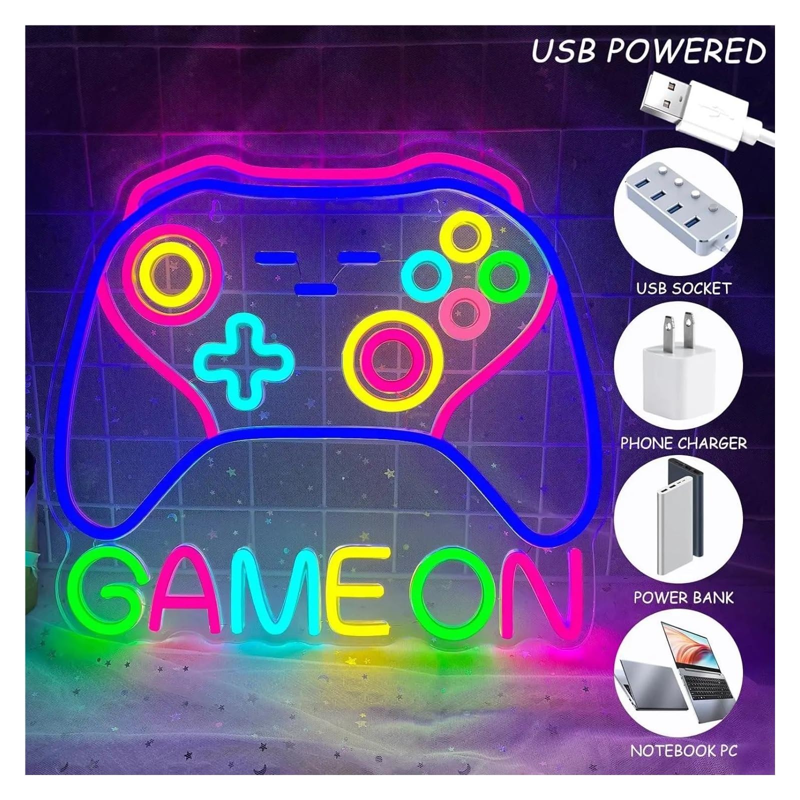 Hängende Kunst-Leuchtreklamen Neon-Spielfiguren-Schild, Bunt, Dimmbar, Für Gaming-Controller, Ideal Für Teenager, Jungen, Schlafzimmer, Männerzimmer, Hobbyräume, Partys,44x33.6cm