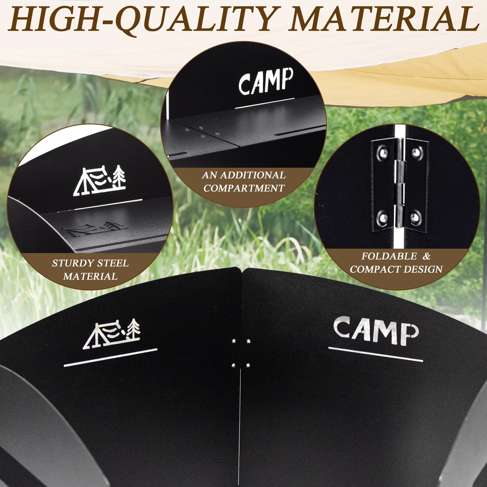 Parabrisas Plegable para Camping, Parabrisas Plegable de Acero, Camping Cocina Estufa de Gas Escudo, con Compartimento, para Camping Estufa Gas/Estufa Alcohol/Picnics Aire Libre/BBQ/Camping (Negro)