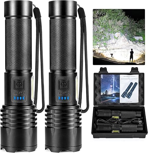 Miniatura 1 de BERCOL Linternas recargables de alto lúmenes, 990.000 lúmenes, linterna LED súper brillante, 7 modos más brillantes y potentes con luz COB,