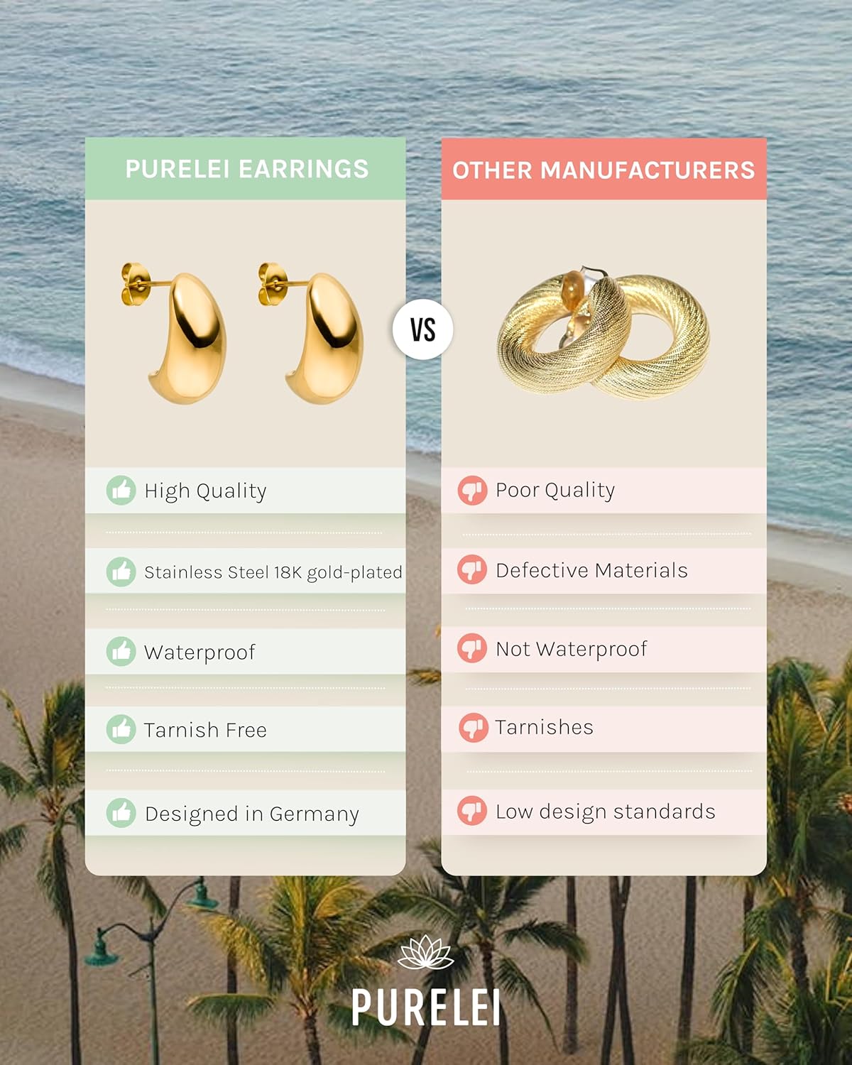 PURELEI® Drop Earrings – 18K Gold plated stainless steel jewelry – Water-resistant earrings for women – Fashion jewelry for your individual look