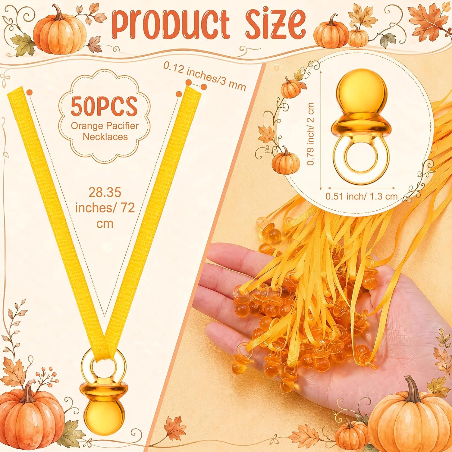 Geetery Pumpkin 51 Pcs Baby Shower Game Pacifier Necklace, Orange image 3