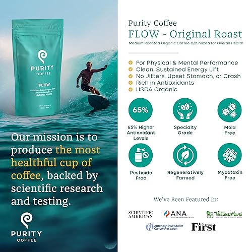 Miniatura 2 de Purity Coffee FLOW Café Orgánico de Tueste Medio - Café de Grano Entero Arábica de Grado Especial Certificado Orgánico por USDA - Probado por