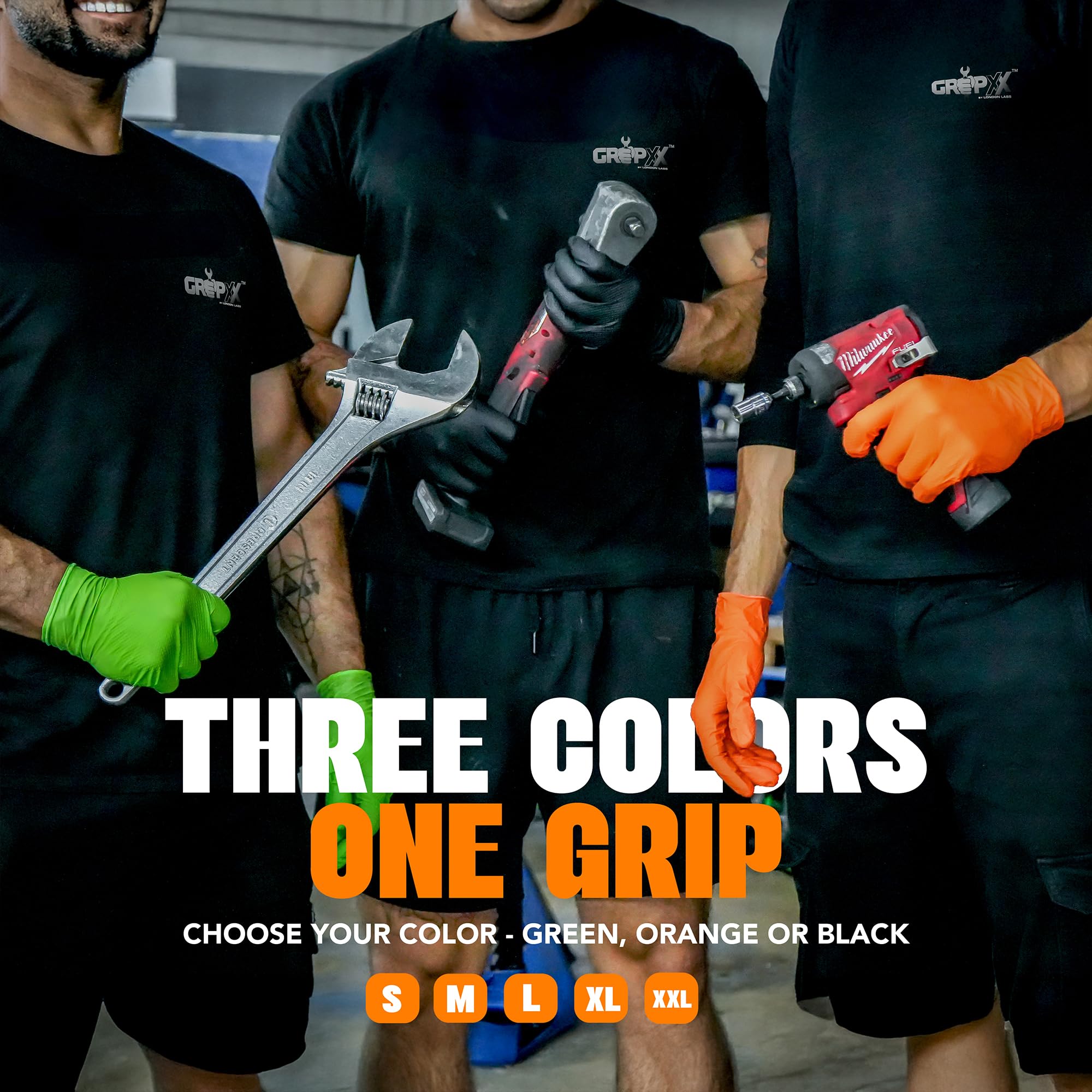 GRIPXX Herkules Grip - Guantes de nitrilo duraderos - Estructura de diamante elevada 3D - Sin látex y sin polvo - 8 mm - para mecánicos - Talla 2 - XXL
