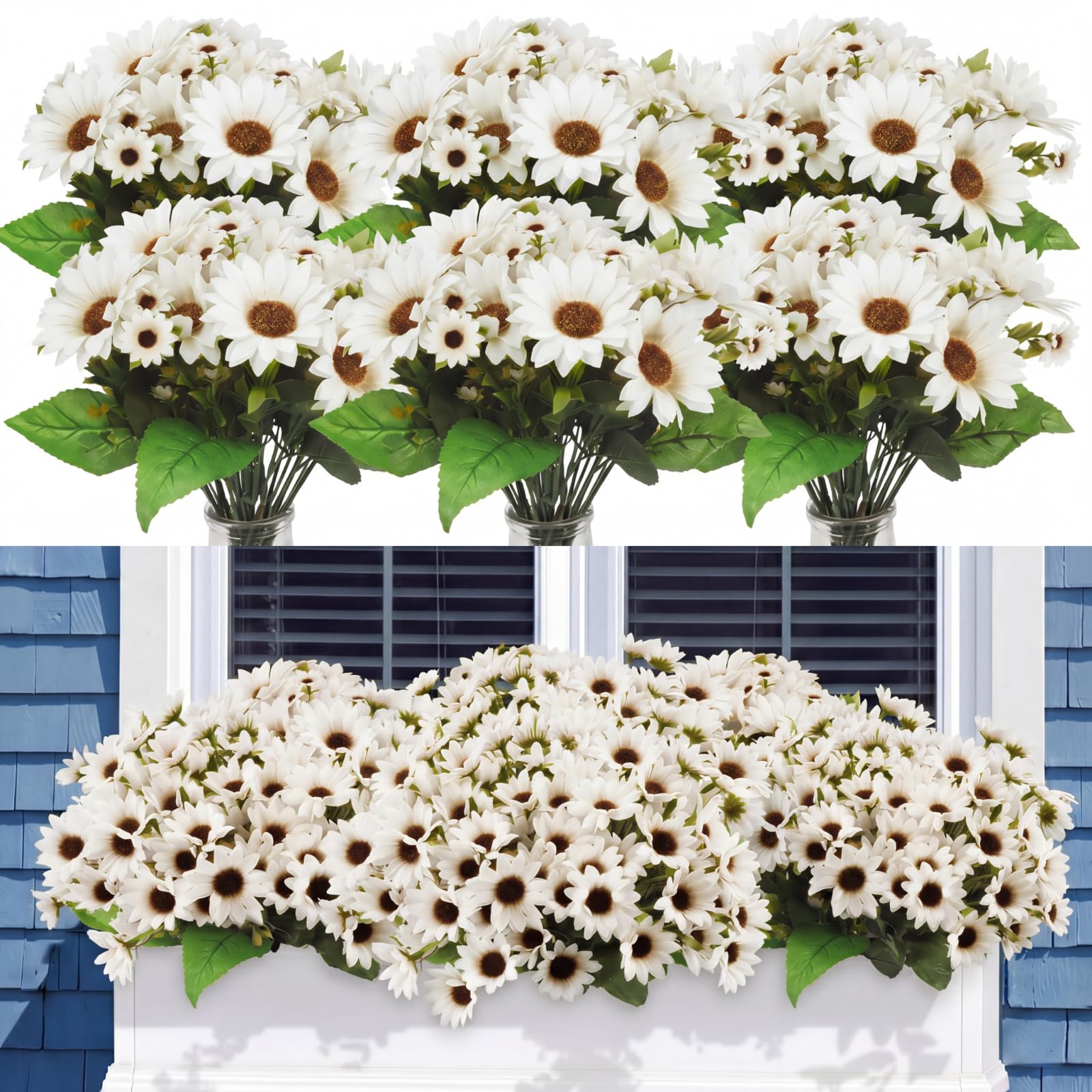 Künstliche Sonnenblume mit Stielen, Blumenstrauß, künstliche Pflanzen, UV-beständig, Kunststoff, Kunstblume für den Außenbereich, kein Verblassen, für Hochzeit, Herbst, Garten, Zuhause, Fensterkasten,
