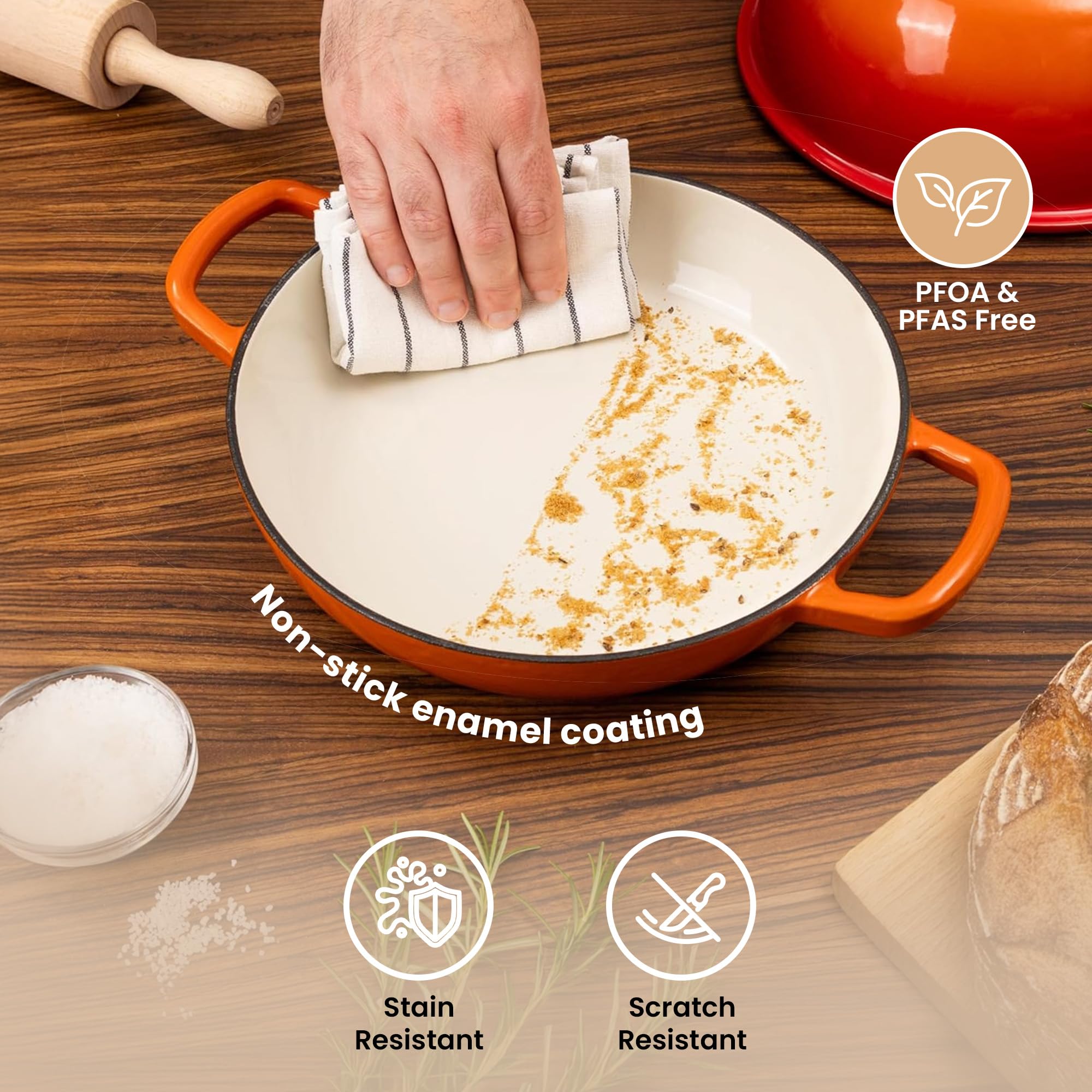 Emaillierter Gusseisen Bräter – Dutch Oven für Sauerteig Brotbacken – Brotbacktopf aus Gusseisen – Orange, 6L, 22cm – von Nuovva