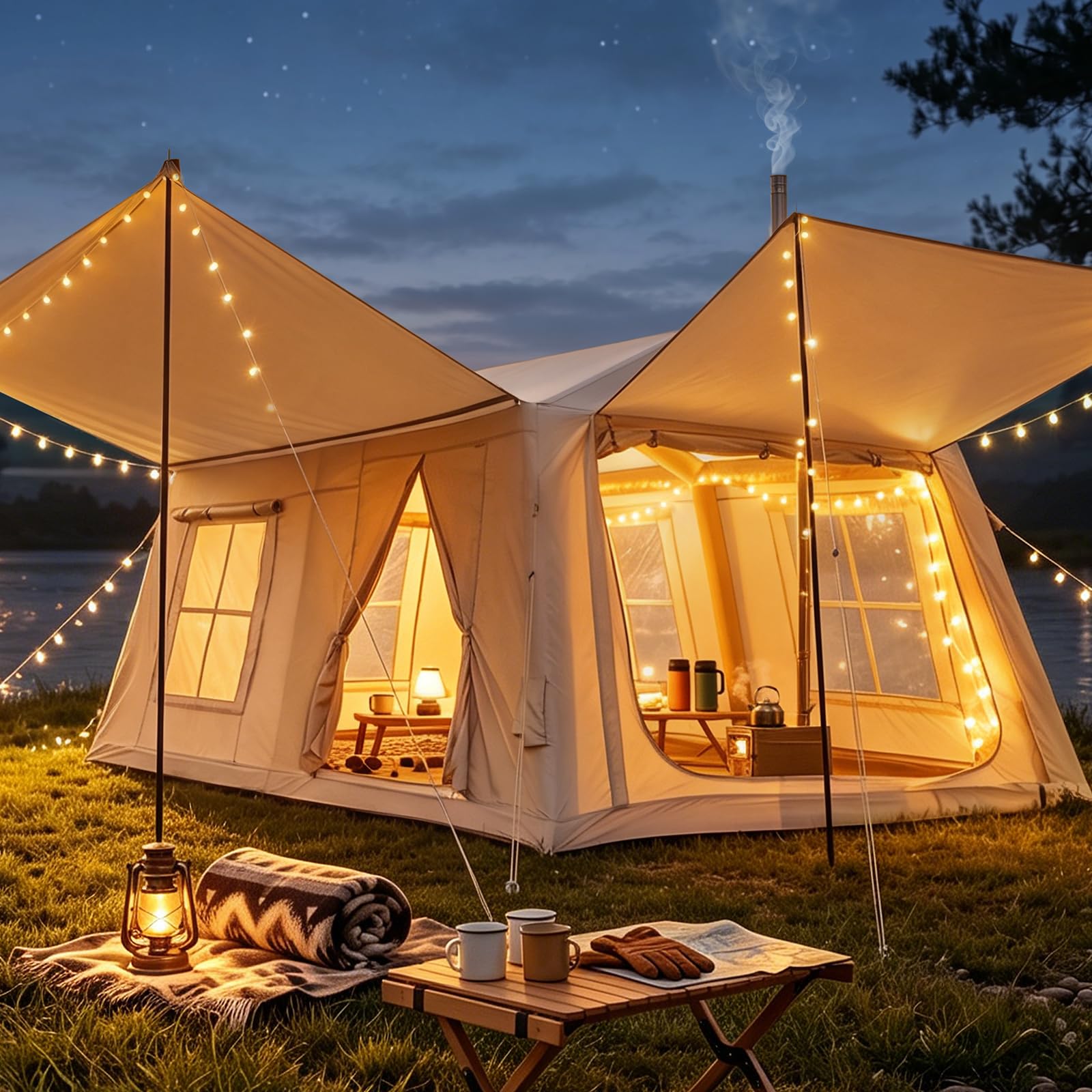Photo 1 of ***STOCK PHOTO REFERENCE ONLY***
8-10 Person Inflatable Camping Tent with 2 Divider Rooms, Waterproof 300D Oxford Blow Up Hot Tent with Stove Jack, Awning & Skylight, Easy Setup Air Tent with Pump for Family Glamping