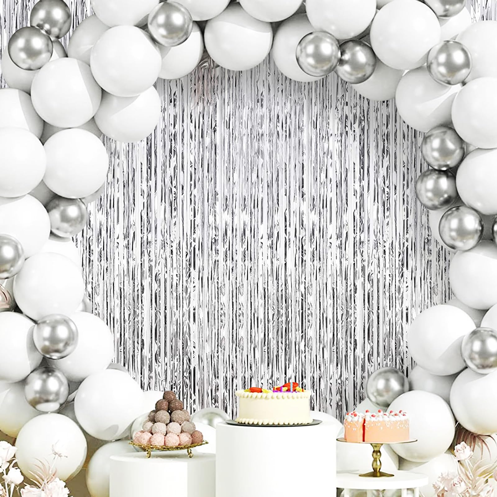 Lot de 20 rideaux à lamelles argentées - 1 x 2,5 m - En aluminium - Pour anniversaire, fête, fiançailles, mariage, Noël, Nouvel An - Argenté