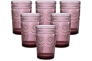 Purple Drinking Glasses: Vintage Glassware Embossed with Textured Flower Design for Water, Cocktails, and More