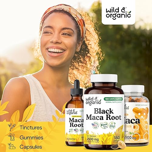 Miniatura 6 de Wild & Organic Cápsulas de raíz de maca negra para hombres y mujeres de 500 mg - Apoyo general para hombres y mujeres - Suplemento de polvo de maca