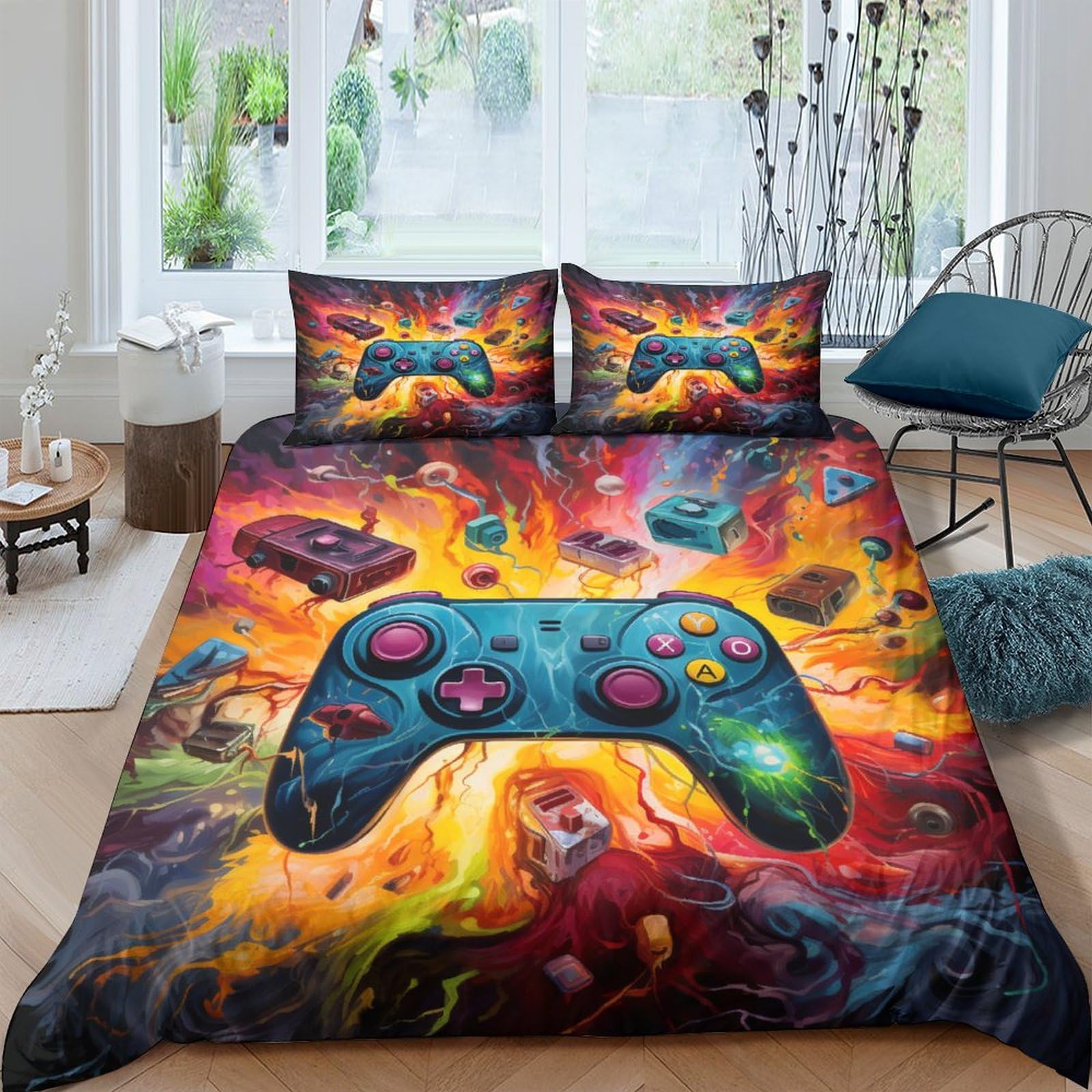 Housses de couettes 3D volcan avec fermeture éclair parure de lit 3 pièces microfibre