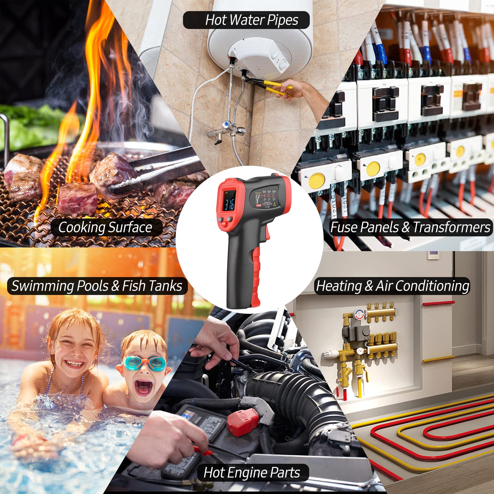 -50℃~800℃ /-58℉~1472℉ Termometro a infrarossi a schermo colorato, tester di temperatura digitale senza contatto, temperatura pirometro per cucinare in cucina, barbecue,