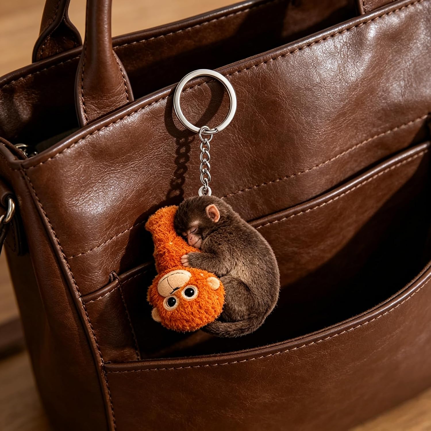 Protect Punch The Monkey Keychain, Team Marginalized Hugging Courage Acrylic Key Ring Bag Backpack Purse Car Keys image 5