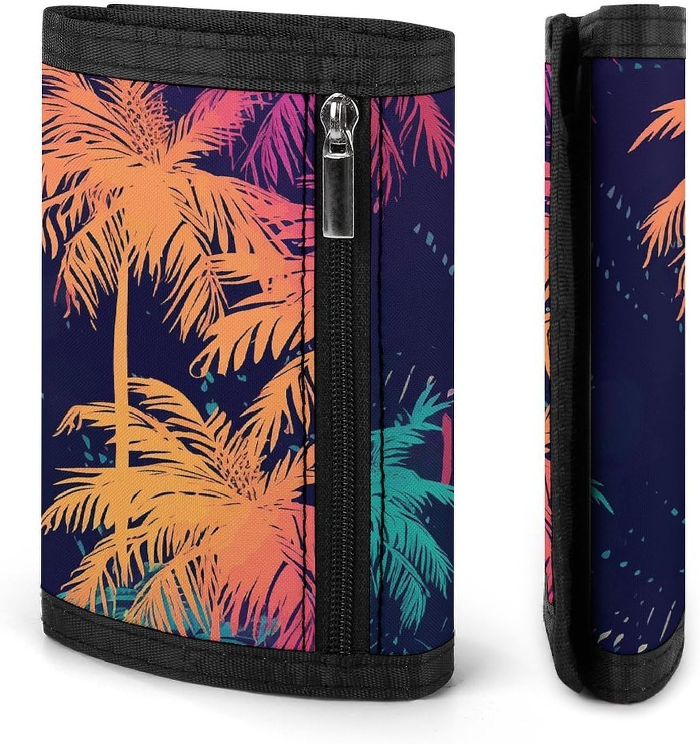 Colorful Palm Trees Trifold Wallets Slim Wallet Novelty Pocket Purse Multiple Card Slots Outdoor Travel Wallet Stylish Durable Wallets For Men Women