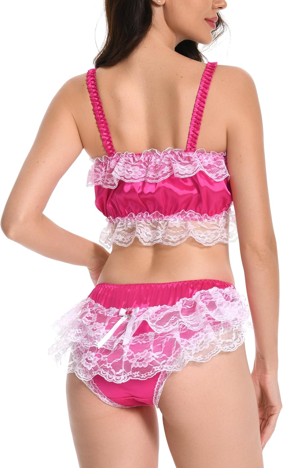 Satini Sissy Frilly Lace Fitted Silky Satin Lingerie Bralette - Image 6