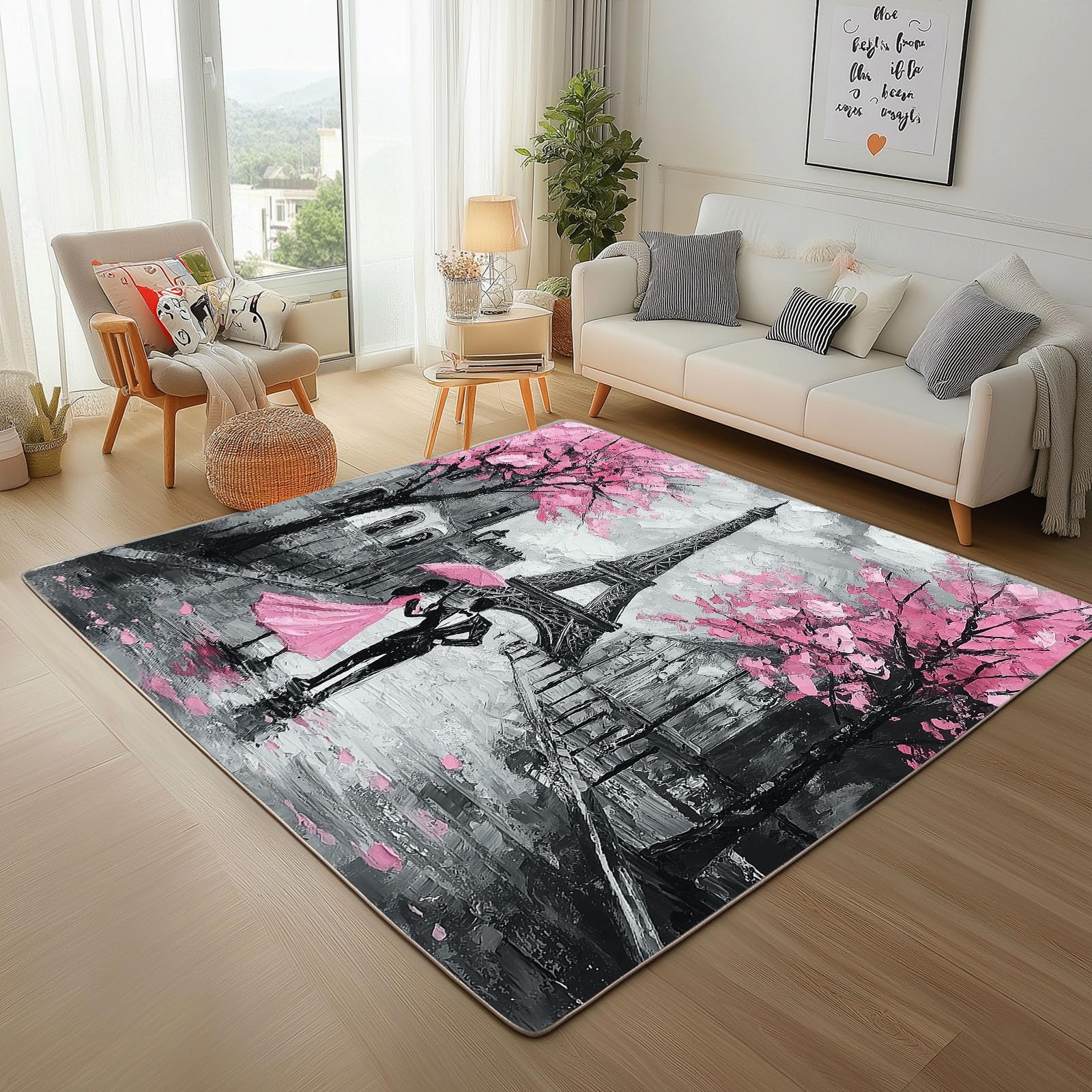 Tapis lavable 160x230cm antidérapant et doux à poils ras pour salon moderne